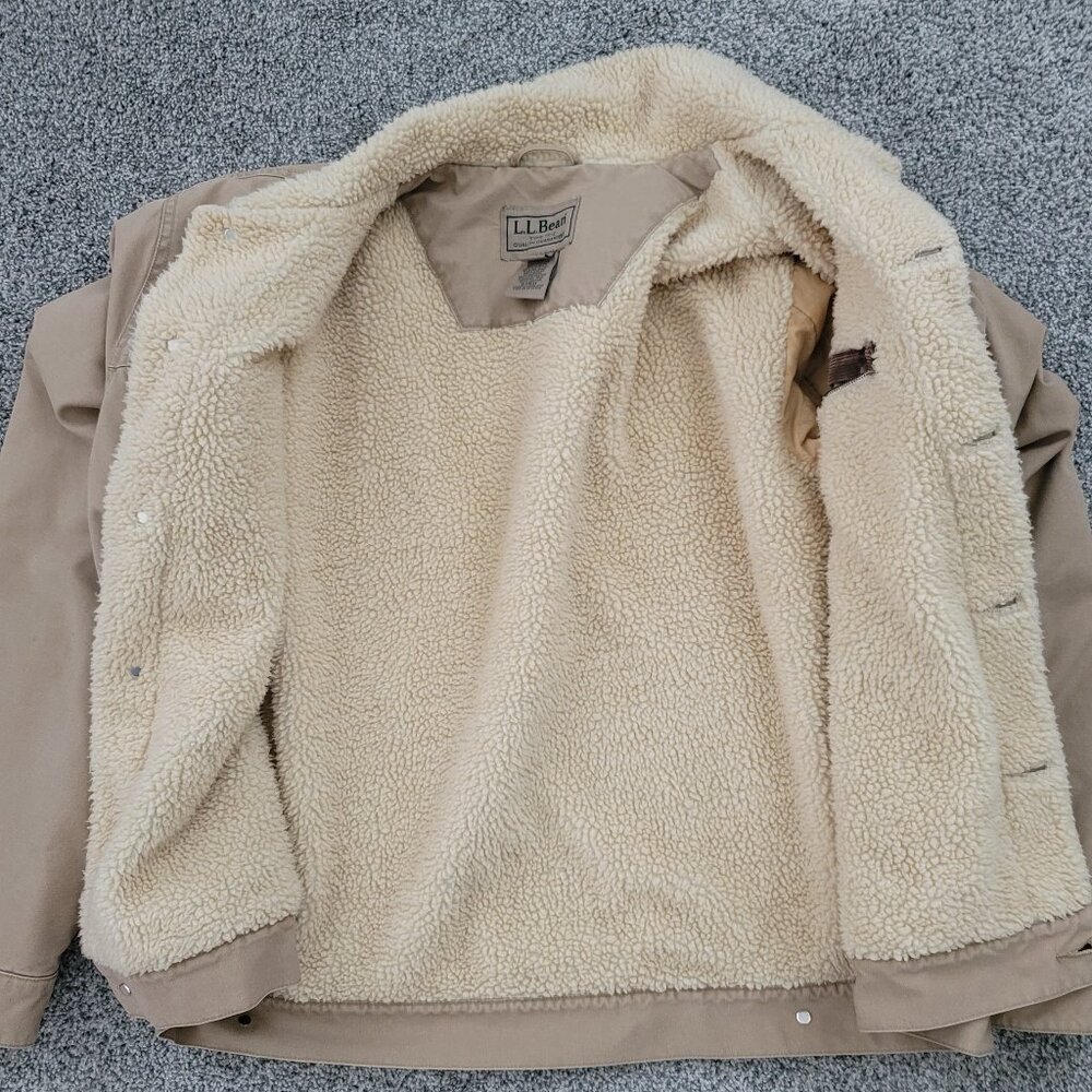 Men's L.L. Bean khaki Sherpa Lined Button Down Jacket Large - Picture 10 of 10